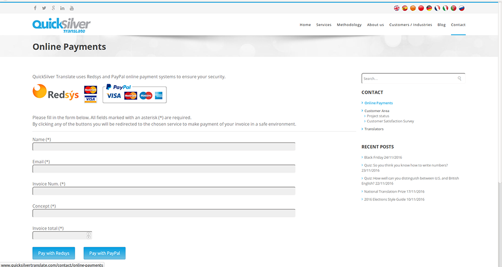 Pagos online Quick Silver Translate